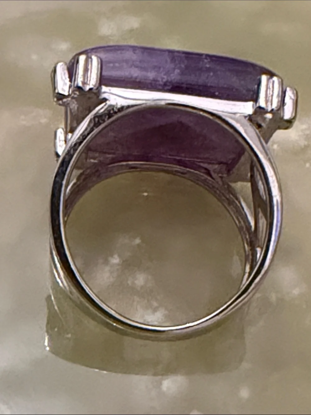 Silver Tone Ring with Amethyst Colored Stone - Size 6.75 US